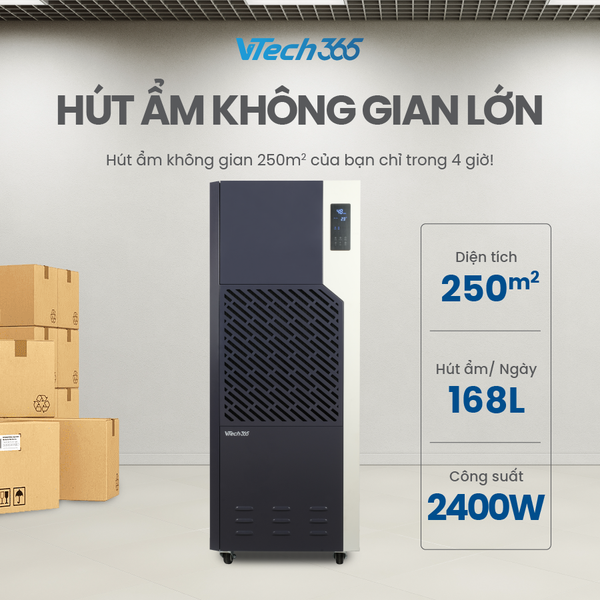 Máy hút ẩm công nghiệp VTech365 VT-HA1680-CN – Giải pháp tối ưu cho nhà xưởng diện tích lớn (150–250m²)