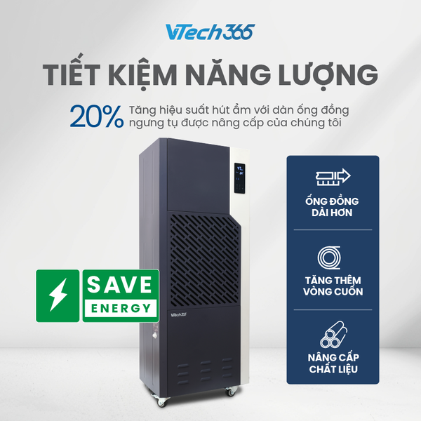 Máy hút ẩm công nghiệp VTech365 VT-HA1680-CN – Giải pháp tối ưu cho nhà xưởng diện tích lớn (150–250m²)