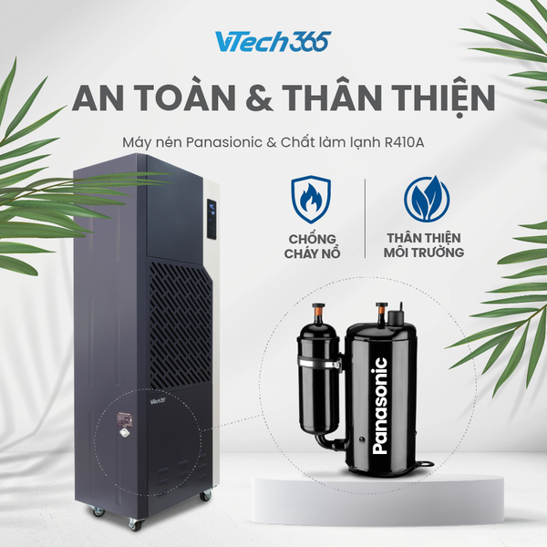 Máy hút ẩm công nghiệp VTech365 VT-HA1680-CN – Giải pháp tối ưu cho nhà xưởng diện tích lớn (150–250m²)