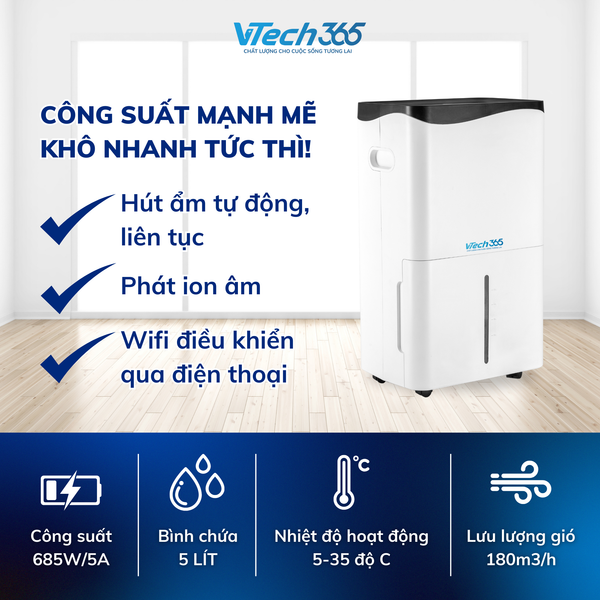 Máy hút ẩm VTech365 VT-HA500-W 50L/ngày